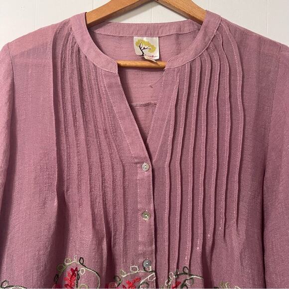 Anthropologie Fig & Flower Button down Embroidered Floral Boho Shirt Top Size S - Picture 2 of 13